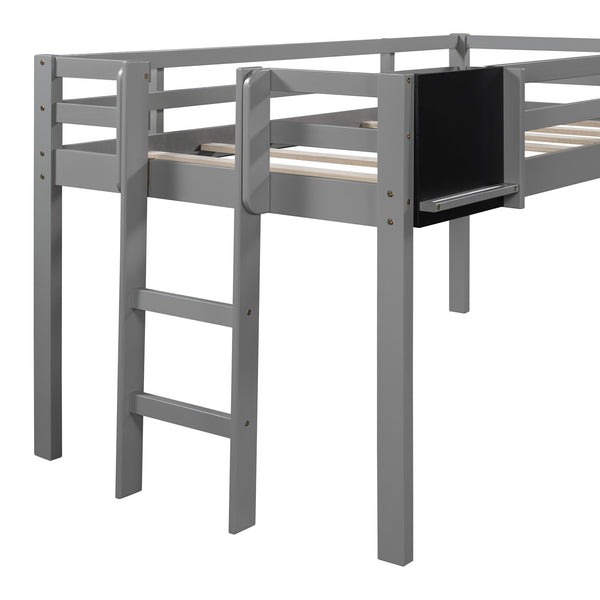 Homeroots Gray Twin Loft Bed Bed Chalkboard And Slide  Manufactured Wood + Solid Wood 404202