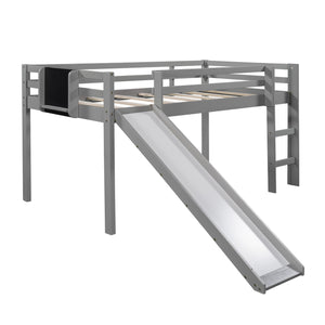 Homeroots Gray Twin Loft Bed Bed Chalkboard And Slide  Manufactured Wood + Solid Wood 404202