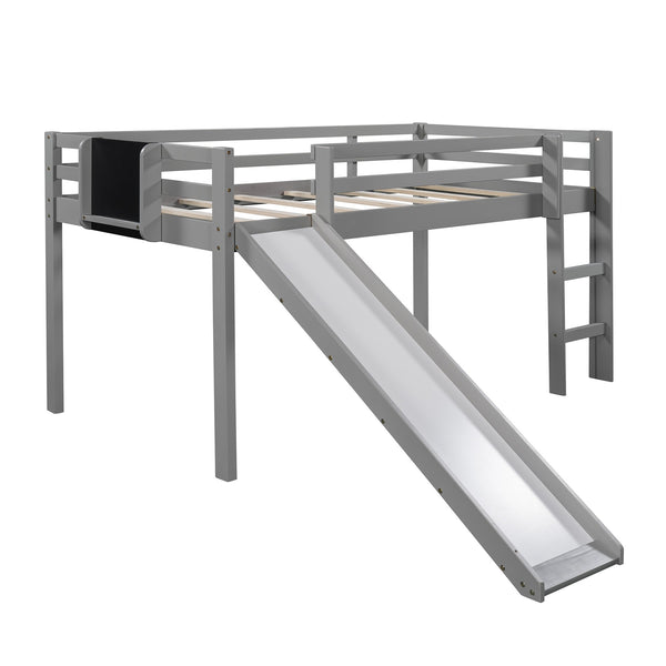 Homeroots Gray Twin Loft Bed Bed Chalkboard And Slide  Manufactured Wood + Solid Wood 404202