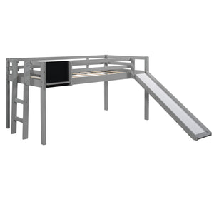 Homeroots Gray Twin Loft Bed Bed Chalkboard And Slide  Manufactured Wood + Solid Wood 404202