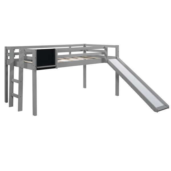 Homeroots Gray Twin Loft Bed Bed Chalkboard And Slide  Manufactured Wood + Solid Wood 404202