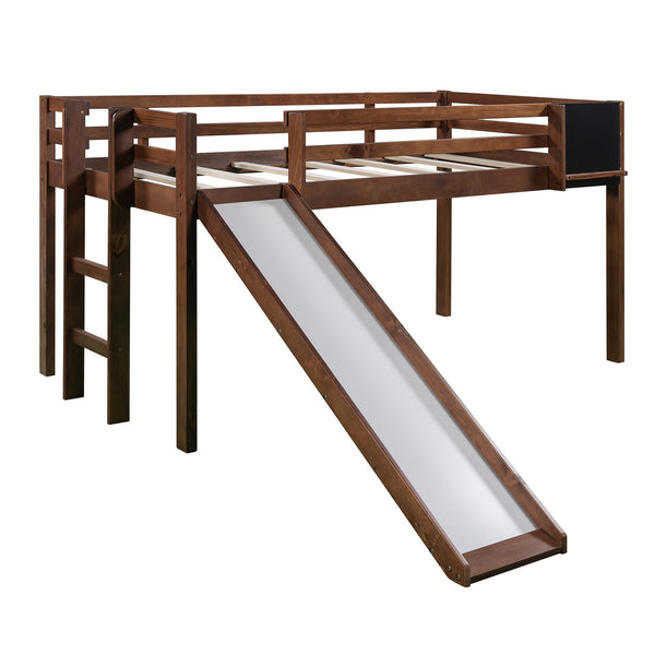 Homeroots Walnut Twin Loft Bed Bed Chalkboard And Slide  Manufactured Wood + Solid Wood 404203