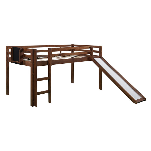 Homeroots Walnut Twin Loft Bed Bed Chalkboard And Slide  Manufactured Wood + Solid Wood 404203