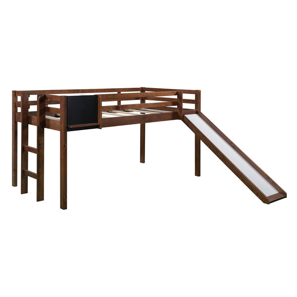 Homeroots Walnut Twin Loft Bed Bed Chalkboard And Slide  Manufactured Wood + Solid Wood 404203