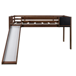 Homeroots Walnut Twin Loft Bed Bed Chalkboard And Slide  Manufactured Wood + Solid Wood 404203