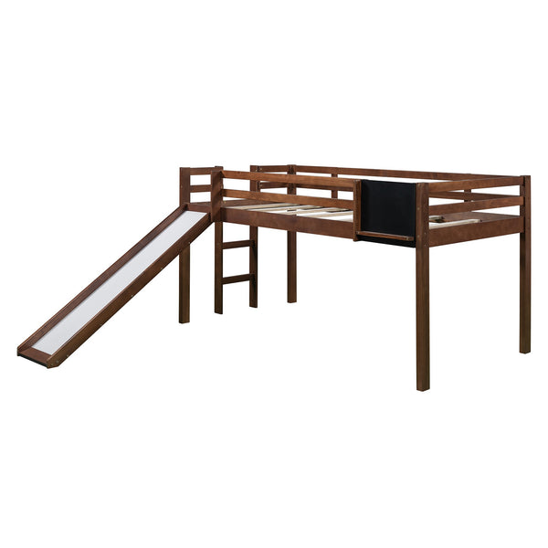 Homeroots Walnut Twin Loft Bed Bed Chalkboard And Slide  Manufactured Wood + Solid Wood 404203