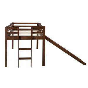 Homeroots Walnut Twin Loft Bed Bed Chalkboard And Slide  Manufactured Wood + Solid Wood 404203