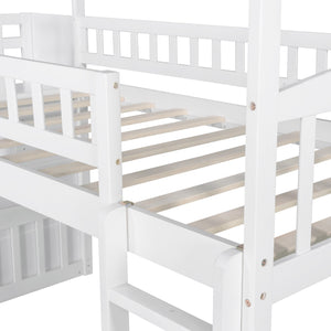 Homeroots White Twin Size Playhouse Loft Bed With Drawers And Slide  Manufactured Wood + Solid Wood 404204