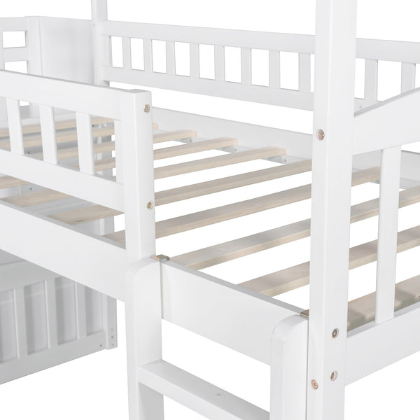 Homeroots White Twin Size Playhouse Loft Bed With Drawers And Slide  Manufactured Wood + Solid Wood 404204