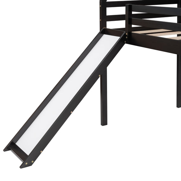 Homeroots Brown Twin Size Slide House Loft Bed  Manufactured Wood + Solid Wood 404213
