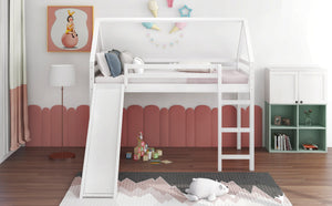 Homeroots White Twin Size Slide House Loft Bed  Manufactured Wood + Solid Wood 404214