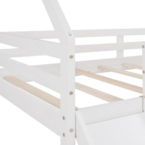 Homeroots White Twin Size Slide House Loft Bed  Manufactured Wood + Solid Wood 404214