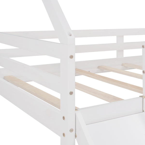 Homeroots White Twin Size Slide House Loft Bed  Manufactured Wood + Solid Wood 404214