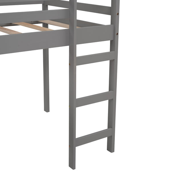 Homeroots Gray Twin Size Slide House Loft Bed  Manufactured Wood + Solid Wood 404215