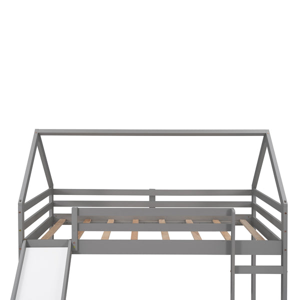 Homeroots Gray Twin Size Slide House Loft Bed  Manufactured Wood + Solid Wood 404215