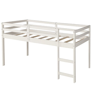 Homeroots White Low Twin Loft Bed With Cabinet And Desk  Manufactured Wood + Solid Wood 404216