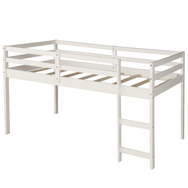 Homeroots White Low Twin Loft Bed With Cabinet And Desk  Manufactured Wood + Solid Wood 404216