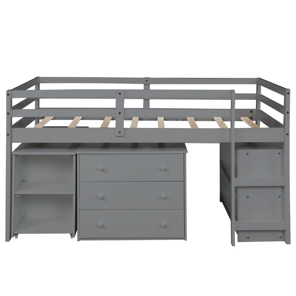Homeroots Gray Low Twin Loft Bed With Cabinet And Desk  Manufactured Wood + Solid Wood 404217