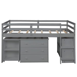 Homeroots Gray Low Twin Loft Bed With Cabinet And Desk  Manufactured Wood + Solid Wood 404217