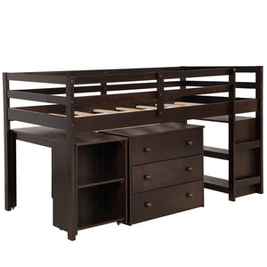 Homeroots Brown Low Twin Loft Bed With Cabinet And Desk  Manufactured Wood + Solid Wood 404218