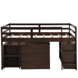 Homeroots Brown Low Twin Loft Bed With Cabinet And Desk  Manufactured Wood + Solid Wood 404218