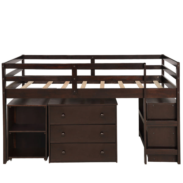 Homeroots Brown Low Twin Loft Bed With Cabinet And Desk  Manufactured Wood + Solid Wood 404218