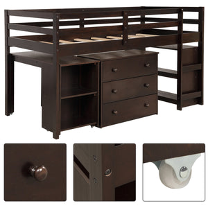 Homeroots Brown Low Twin Loft Bed With Cabinet And Desk  Manufactured Wood + Solid Wood 404218