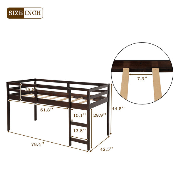 Homeroots Brown Low Twin Loft Bed With Cabinet And Desk  Manufactured Wood + Solid Wood 404218