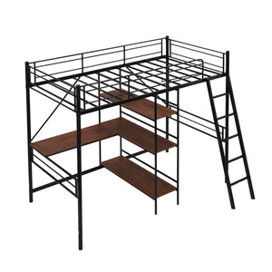 Homeroots Black Twin Size Metal Loft Bed With Desk And Shelves  Manufactured Wood + Solid Wood 404219