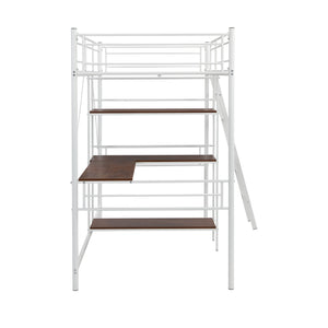 Homeroots White Twin Size Metal Loft Bed With Desk And Shelves  Manufactured Wood + Solid Wood 404220