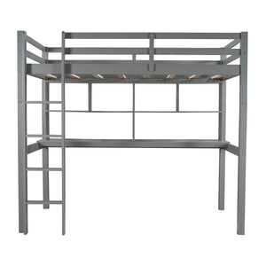 Homeroots Gray Twin Loft Bed With Desk And Shelves  Manufactured Wood + Solid Wood 404221