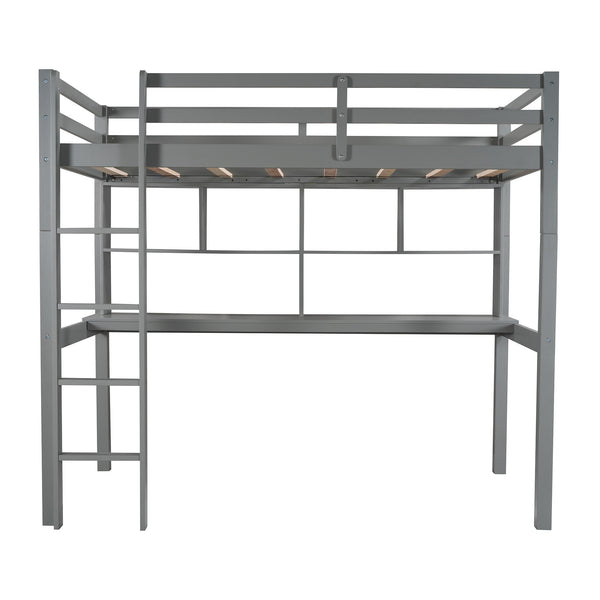 Homeroots Gray Twin Loft Bed With Desk And Shelves  Manufactured Wood + Solid Wood 404221