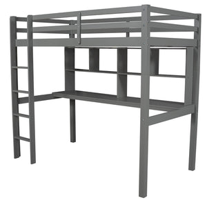 Homeroots Gray Twin Loft Bed With Desk And Shelves  Manufactured Wood + Solid Wood 404221