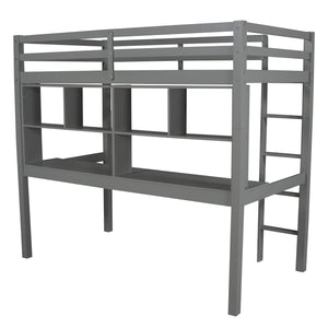 Homeroots Gray Twin Loft Bed With Desk And Shelves  Manufactured Wood + Solid Wood 404221