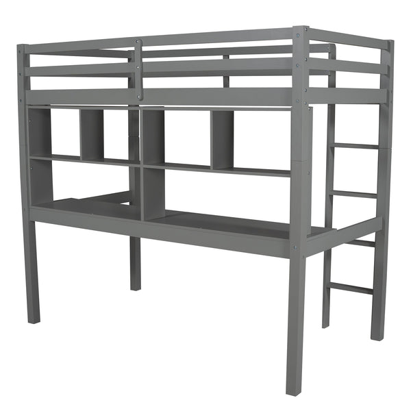 Homeroots Gray Twin Loft Bed With Desk And Shelves  Manufactured Wood + Solid Wood 404221