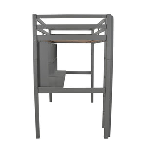 Homeroots Gray Twin Loft Bed With Desk And Shelves  Manufactured Wood + Solid Wood 404221