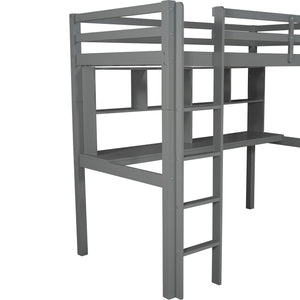 Homeroots Gray Twin Loft Bed With Desk And Shelves  Manufactured Wood + Solid Wood 404221