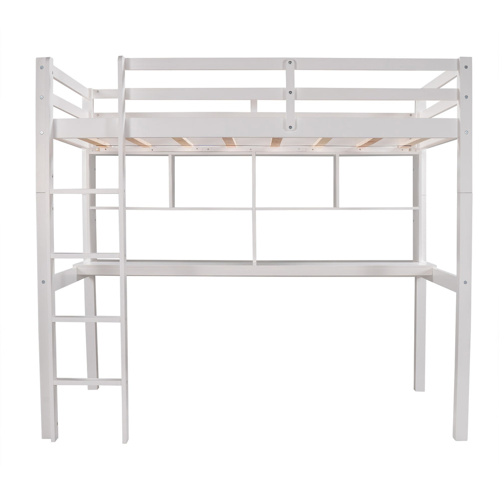 Homeroots White Twin Loft Bed With Desk And Shelves  Manufactured Wood + Solid Wood 404222