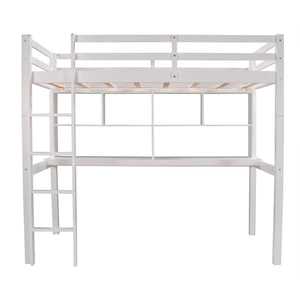 Homeroots White Twin Loft Bed With Desk And Shelves  Manufactured Wood + Solid Wood 404222