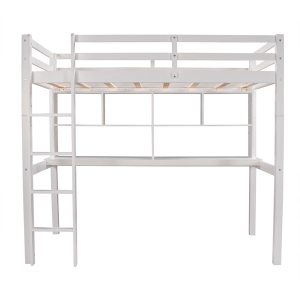 Homeroots White Twin Loft Bed With Desk And Shelves  Manufactured Wood + Solid Wood 404222