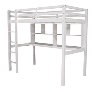 Homeroots White Twin Loft Bed With Desk And Shelves  Manufactured Wood + Solid Wood 404222