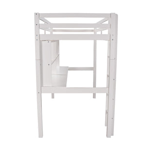 Homeroots White Twin Loft Bed With Desk And Shelves  Manufactured Wood + Solid Wood 404222