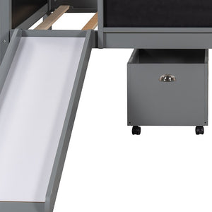 Homeroots Climbing Frame Gray Twin Size Loft Bed With Slide And Storage Boxes  Manufactured Wood + Solid Wood 404243