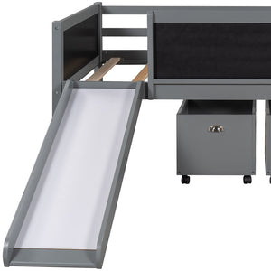 Homeroots Climbing Frame Gray Twin Size Loft Bed With Slide And Storage Boxes  Manufactured Wood + Solid Wood 404243