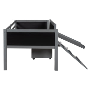 Homeroots Climbing Frame Gray Twin Size Loft Bed With Slide And Storage Boxes  Manufactured Wood + Solid Wood 404243