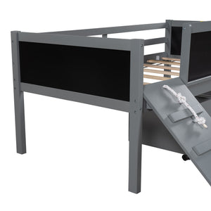 Homeroots Climbing Frame Gray Twin Size Loft Bed With Slide And Storage Boxes  Manufactured Wood + Solid Wood 404243