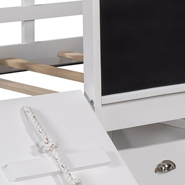 Homeroots Climbing Frame White Twin Size Loft Bed With Slide And Storage Boxes  Manufactured Wood + Solid Wood 404244