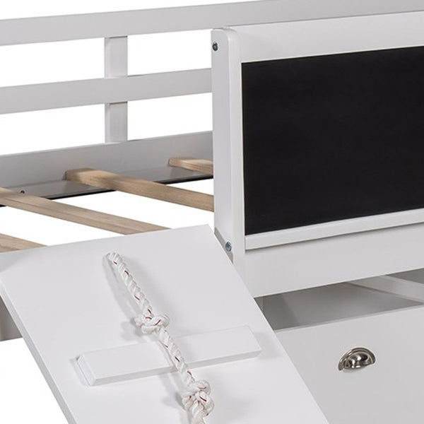 Homeroots Climbing Frame White Twin Size Loft Bed With Slide And Storage Boxes  Manufactured Wood + Solid Wood 404244