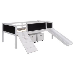 Homeroots Climbing Frame White Twin Size Loft Bed With Slide And Storage Boxes  Manufactured Wood + Solid Wood 404244