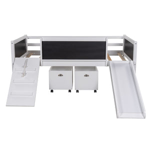 Homeroots Climbing Frame White Twin Size Loft Bed With Slide And Storage Boxes  Manufactured Wood + Solid Wood 404244